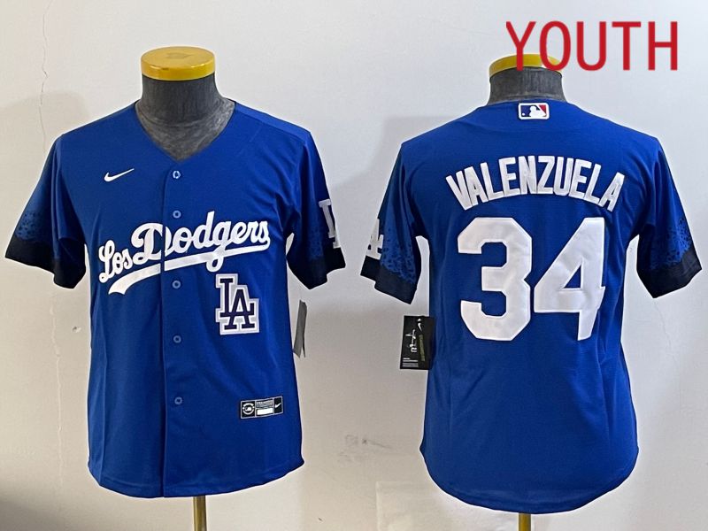 Youth Los Angeles Dodgers 34 Valenzuela 2024 blue jersey 202411206